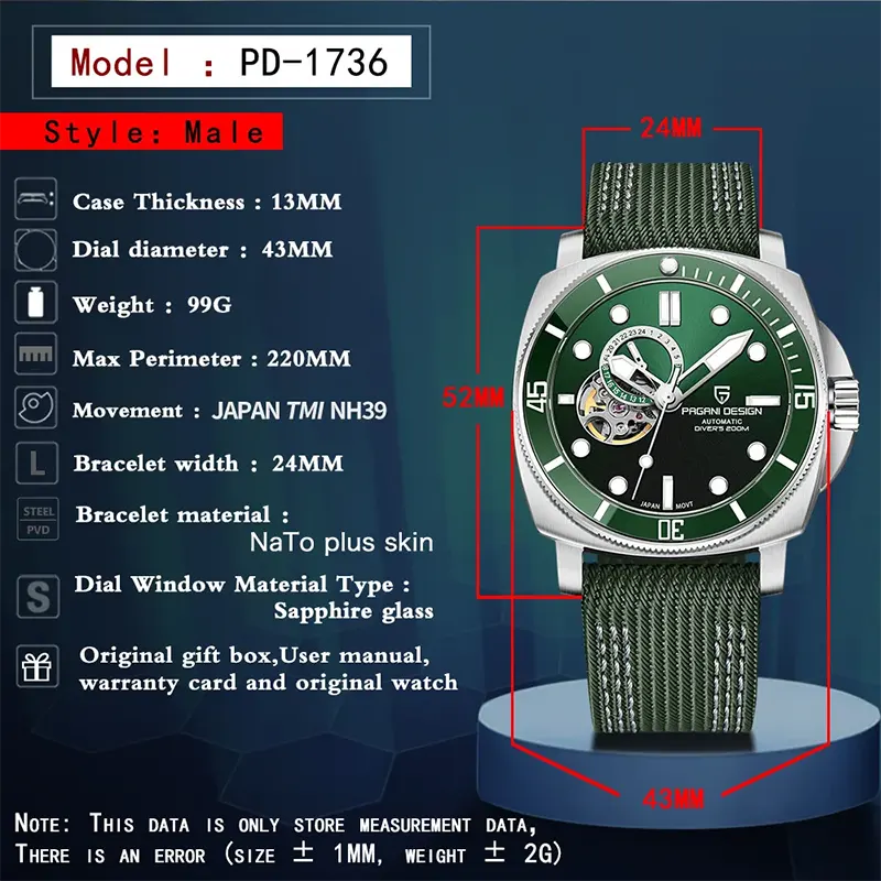 Pagani Design PD-1736 Open Heart Automatic Men's Watch